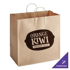 14" x 8" x 14 3/4" Natural Kraft Paper Customizable Shopping Bag with Handles - 200/Case
