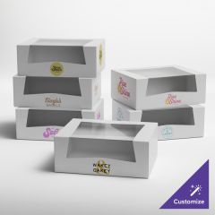 9" x 7" x 3 1/2" White Customizable Auto-Popup Window Cake / Bakery Box - 200/Case