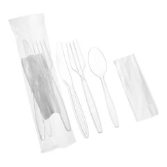 Clear Heavy Weight Wrapped Polystyrene Plastic Cutlery Pack with Napkin - 500/Case